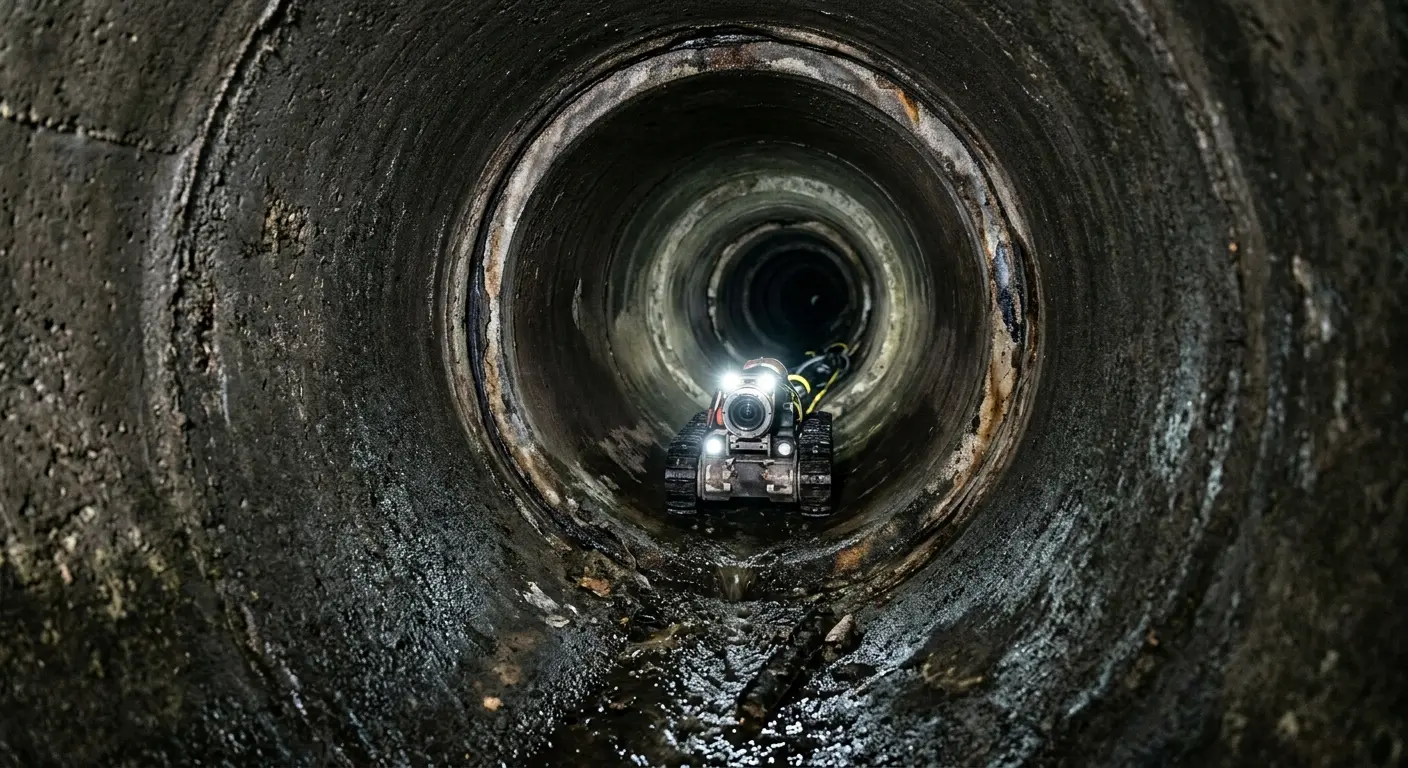 Robotic sewer camera inspecting pipe interior for Sewer Line Cleaning in Norcross
